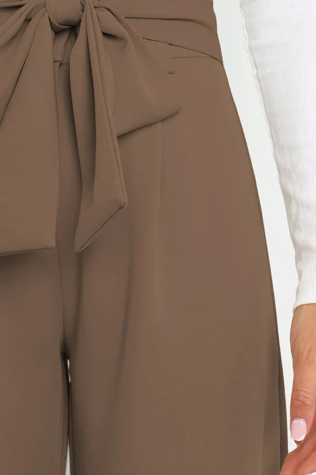 Belted wide leg crepe trousers - View 57 | TEVQA