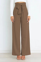 Belted wide leg crepe trousers - View 54 | TEVQA