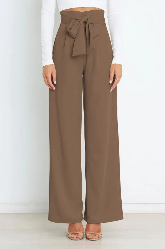 Belted wide leg crepe trousers - View 54 | TEVQA