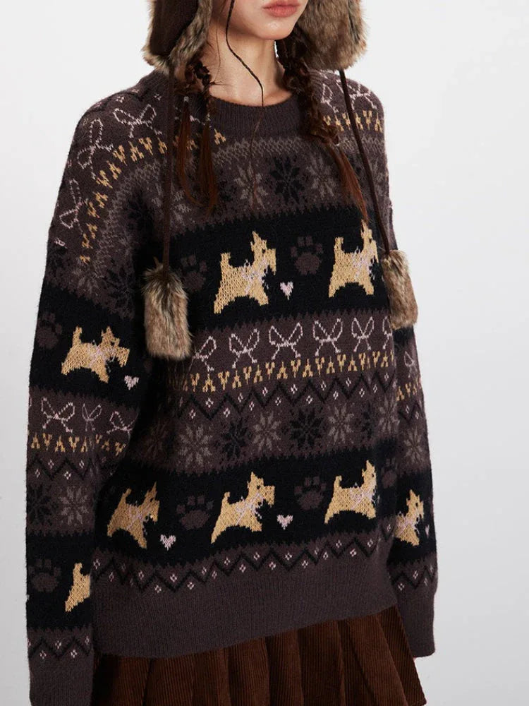 Vintage Scottie Dog Fair Isle Sweater - TEVQA
