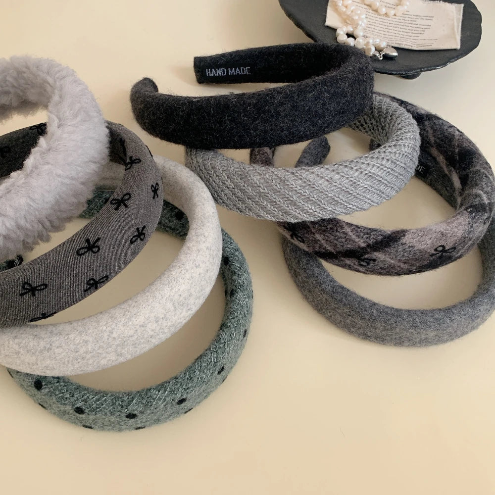 Padded Headband Collection - 1.2 Inch Grey & Black Winter Textures
