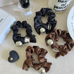 Crystal & Sphere Charm Satin Bow Scrunchie (3.5 Inch)