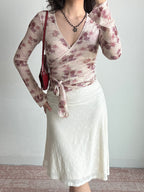 Vintage Floral Wrap Long Sleeve Top Pink