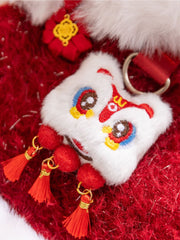 Red pet vest with white lion dance design - View 9 | TEVQA