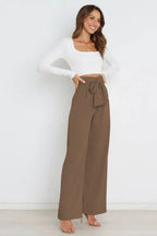 Belted wide leg crepe trousers - View 52 | TEVQA