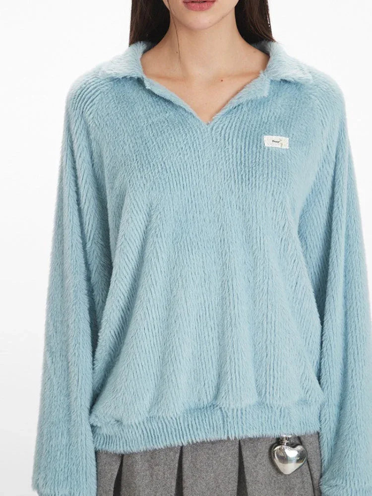 Fuzzy Collared Pullover Top - View 6 | TEVQA