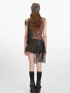 Y2K Acid Wash Draped Cowl Neck Top - TEVQA