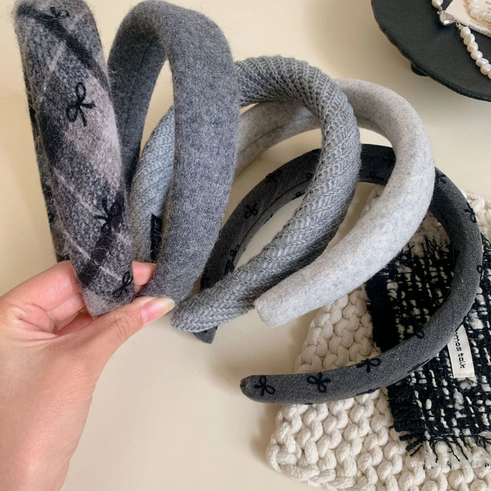 Padded Headband Collection - 1.2 Inch Grey & Black Winter Textures