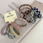 5-Pack Checkered Terry Cloth Hair Ties - Seamless Strong Hold - TEVQA