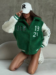 Vintage Red Sherpa Varsity Jacket - TEVQA