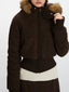 Vintage Chocolate Textured Bomber Jacket - TEVQA