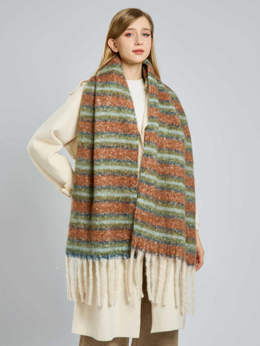 Heavyweight Soft Brushed Striped Scarf Earth Tones