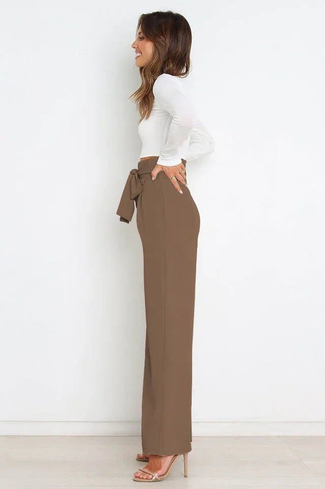 Belted wide leg crepe trousers - View 53 | TEVQA