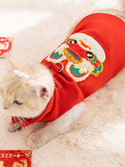 Festive Red Pet Tang Suit Vest Lion Dance Embroidery