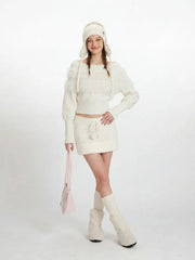 Coquette White Faux Mink Off-Shoulder Sweater - TEVQA