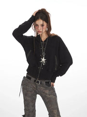 Grunge Y2K Distressed Cropped Zip-Up Hoodie - TEVQA