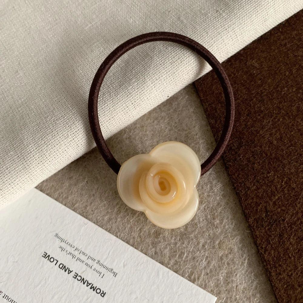 Acetate rose flower hair tie charm - View 11 | TEVQA