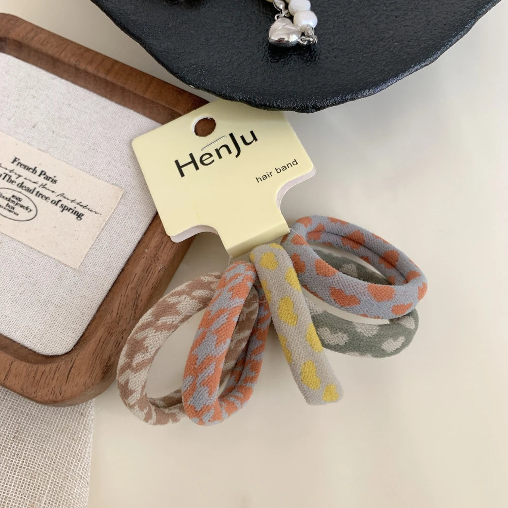 5-Pack Checkered Terry Cloth Hair Ties - Seamless Strong Hold