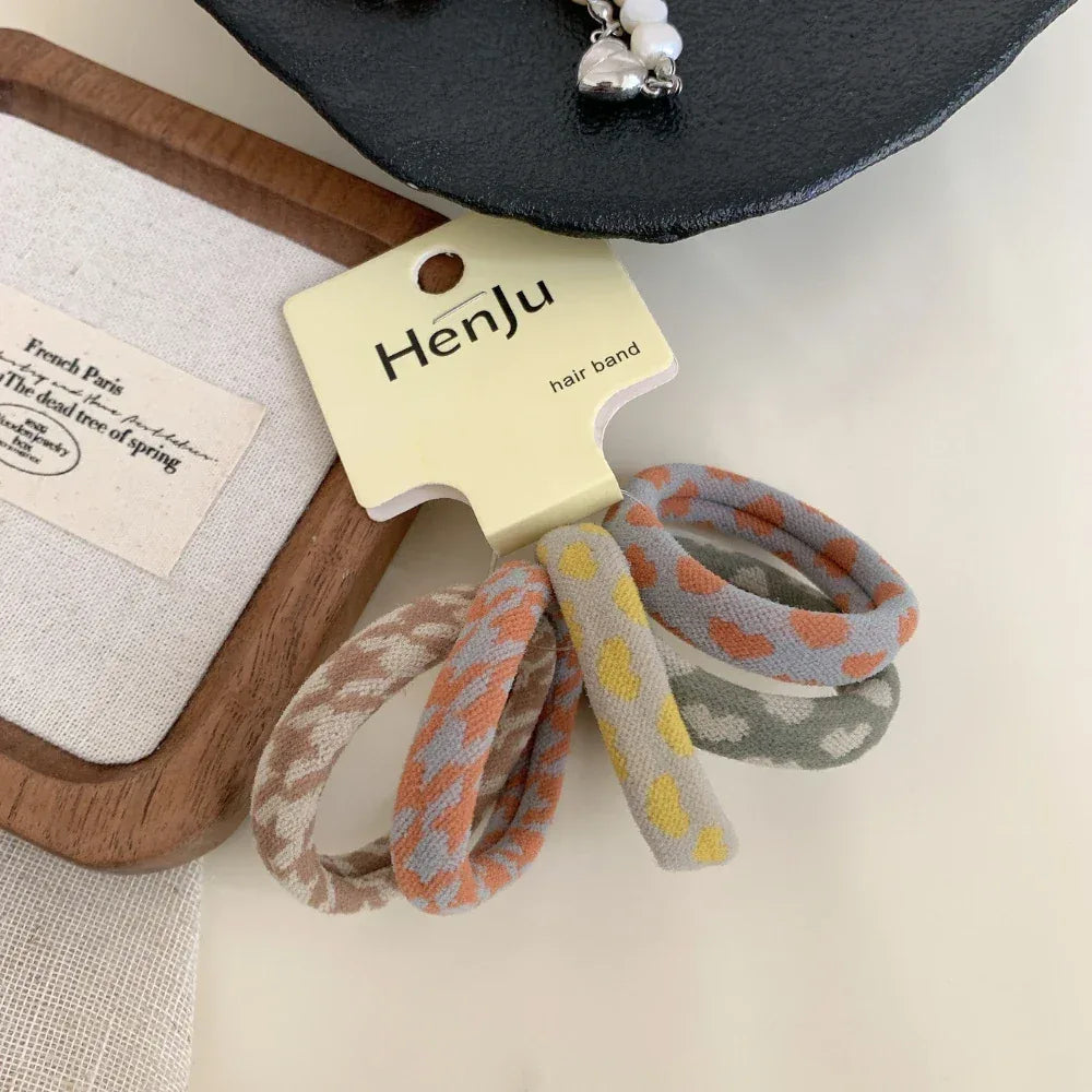 5-Pack Checkered Terry Cloth Hair Ties - Seamless Strong Hold - TEVQA