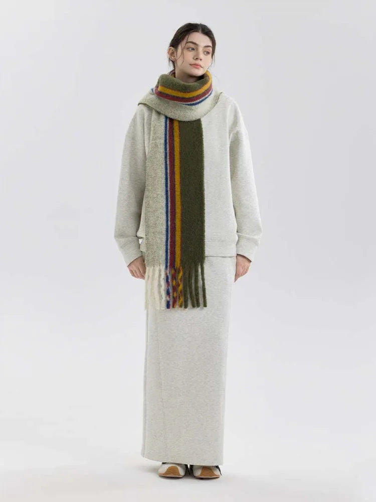 Vintage Striped Wool Blend Scarf - TEVQA