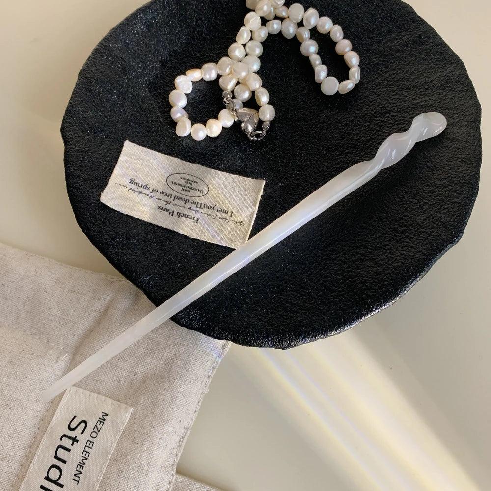 French Design Twist Acetate Hair Stick (6.9 Inch) - TEVQA