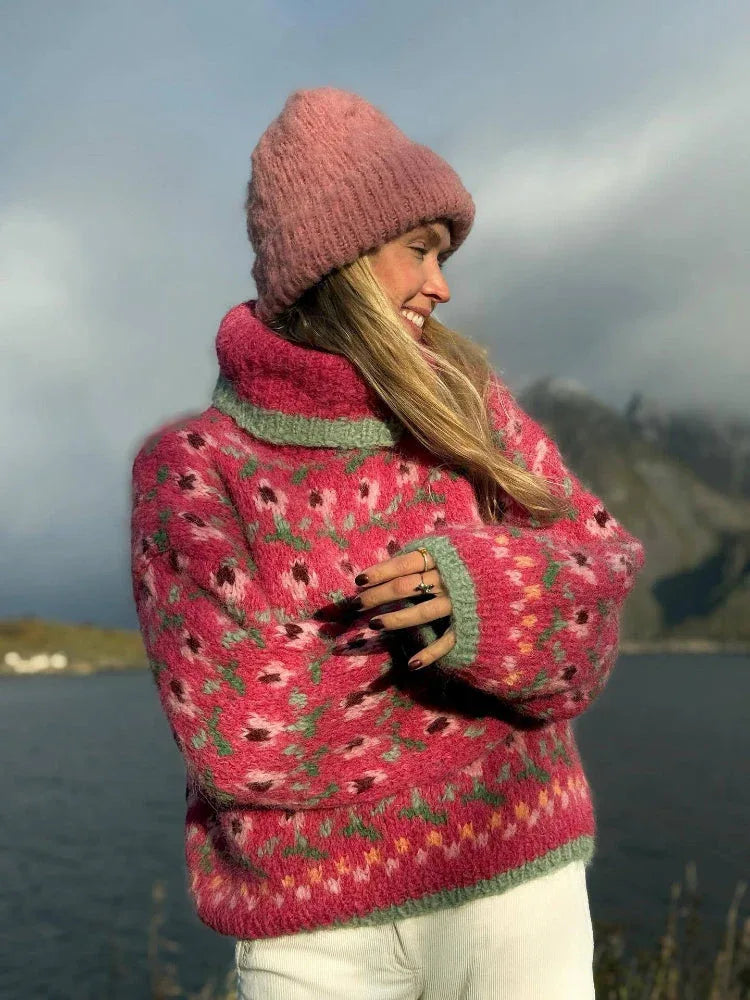The Nordic Bloom Chunky Knit Sweater - TEVQA