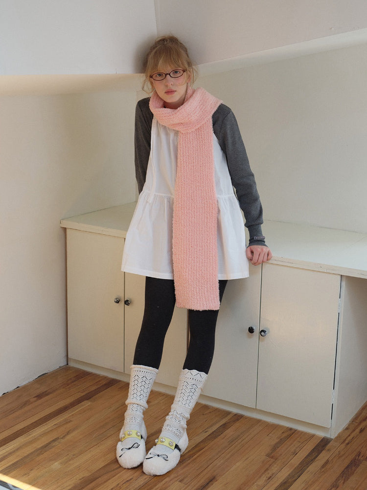 Soft Bouclé Wool Blend Knit Scarf