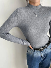 Ribbed Mock Neck Knit Top - View 6 | TEVQA