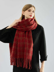 Textured Boucle Plaid Scarf Red