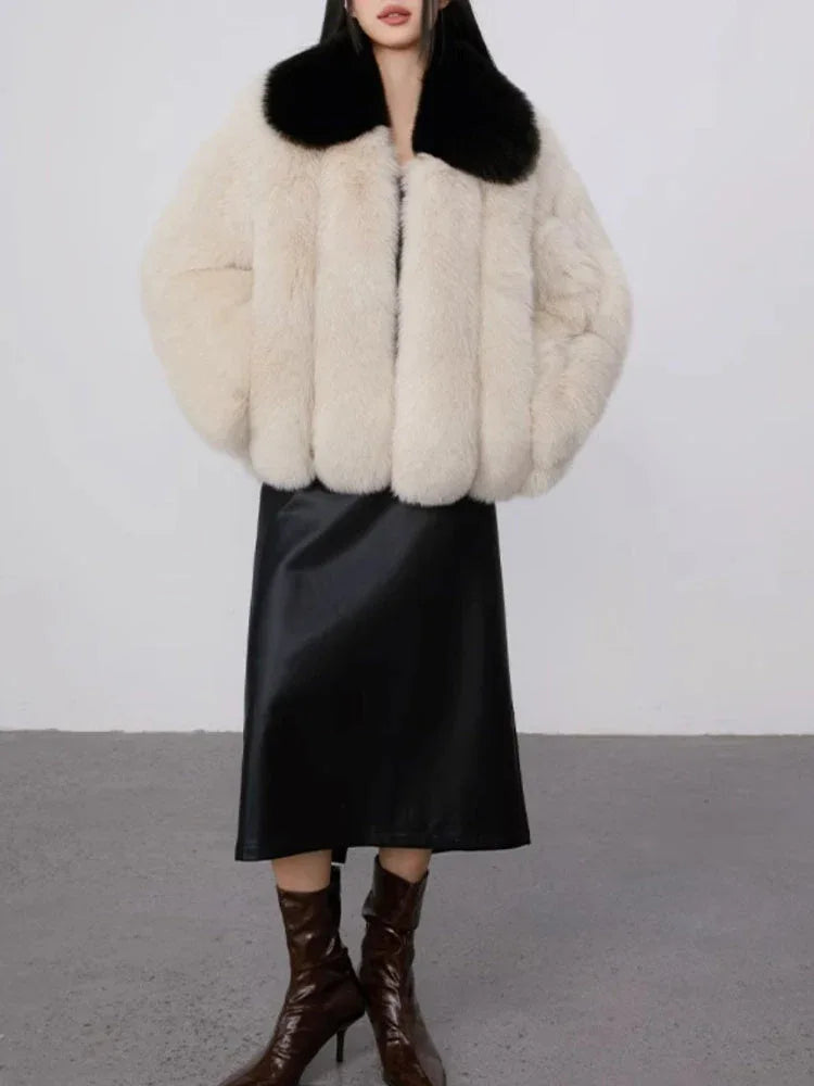 Elysian Contrast Collar Faux Fur Jacket - View 6 | TEVQA
