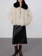 Elysian Contrast Collar Faux Fur Jacket - View 6 | TEVQA
