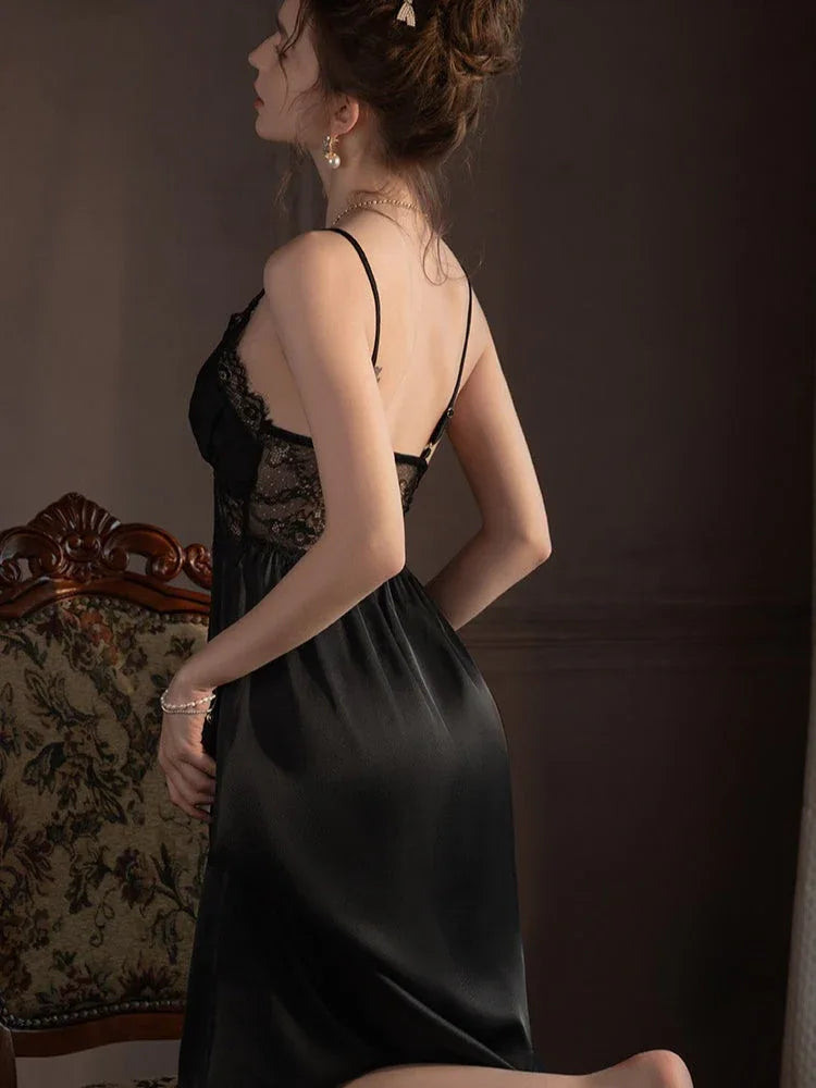Lace Trim Satin Robe and Slip Set - View 16 | TEVQA