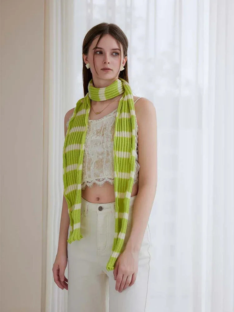 Long striped knit scarf with ruffle edge - View 7 | TEVQA