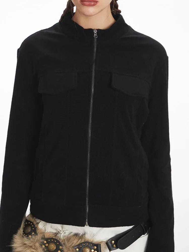 90s Minimalist Slim Fit Zip-Up Jacket - TEVQA