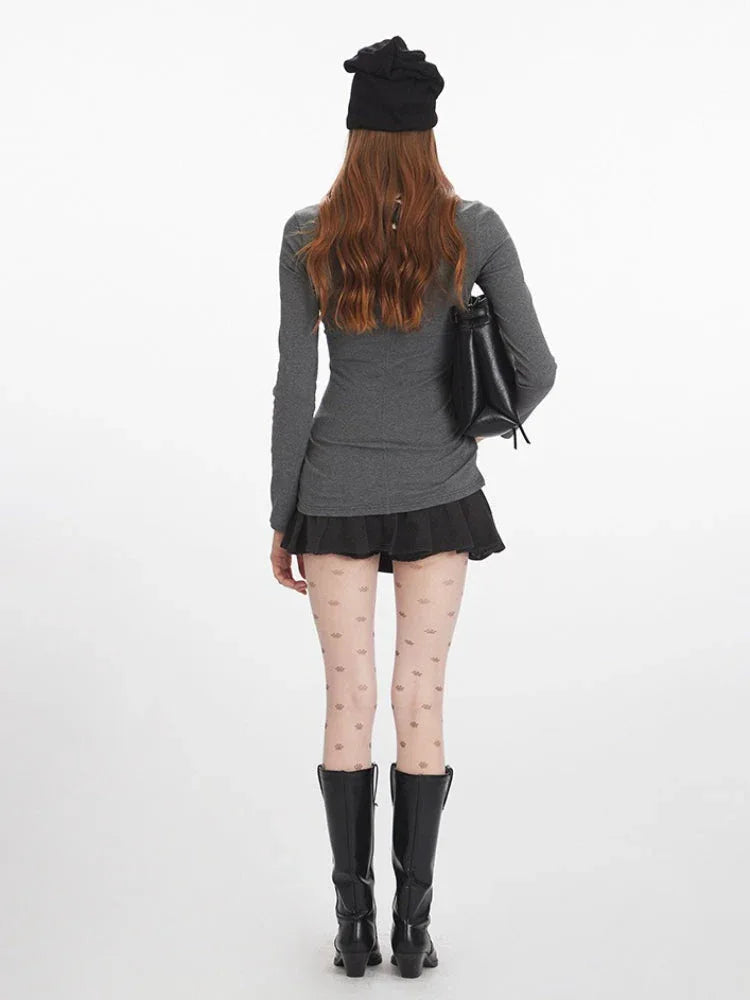 90s Minimalist Ruched Long Sleeve Top - TEVQA