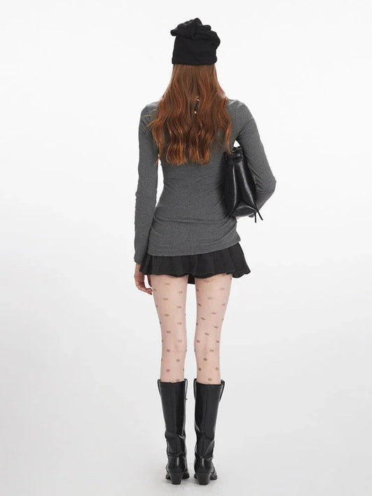 90s Minimalist Ruched Long Sleeve Top - TEVQA