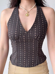 Retro Halter Backless Slim Print Tank Top