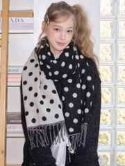 Black White Polka Dot Reversible Oversized Scarf