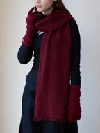 Cream Wool Blend Ribbed Scarf - TEVQA