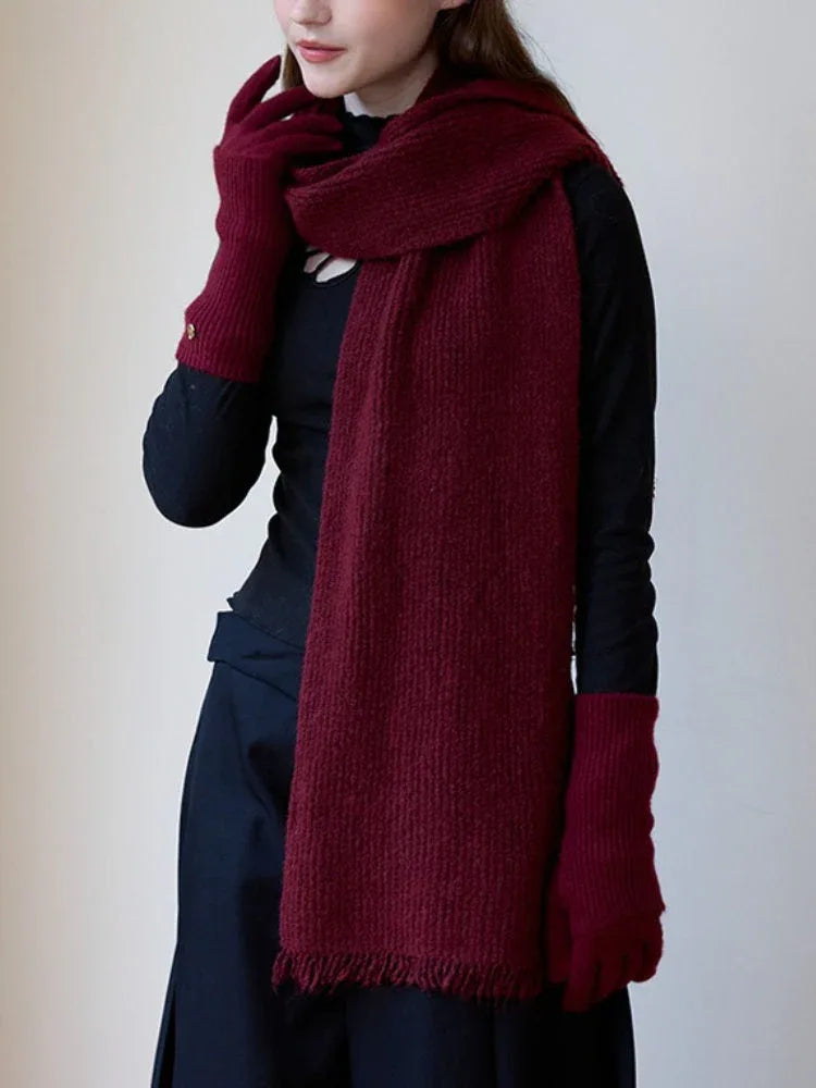 Cream Wool Blend Ribbed Scarf - TEVQA