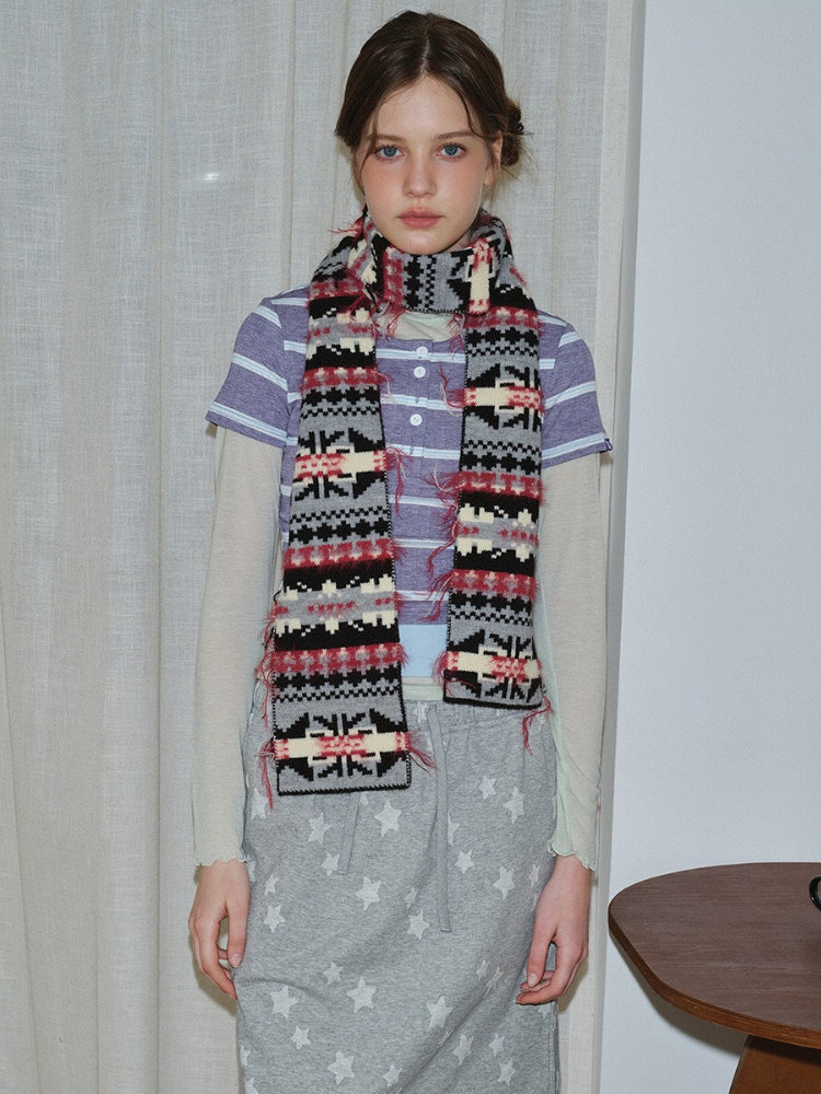 Vintage Fair Isle Nordic Knit Scarf Main image