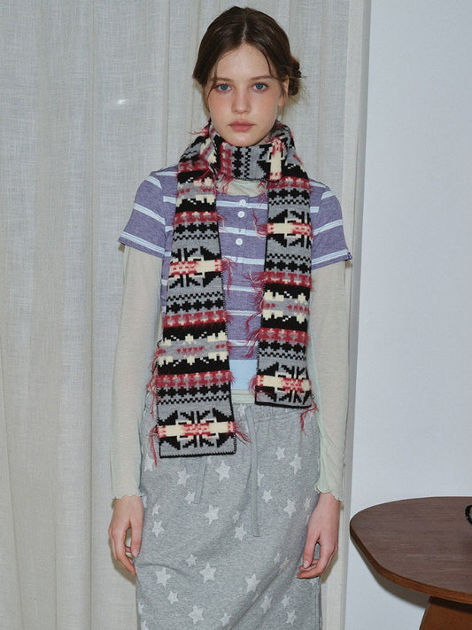 Vintage Fair Isle Nordic Knit Scarf