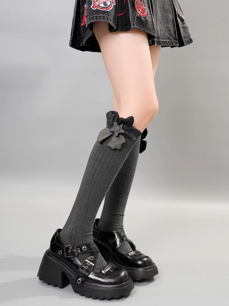 3D Shimmer Flower Black Socks Grunge Dark Coquette