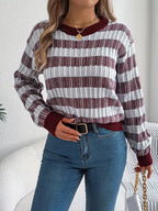 Vintage Lantern Sleeve Knit Sweater - Burgundy - TEVQA