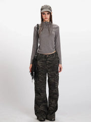 Grey Ruched Side Henley Knit Top - TEVQA