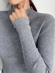 Ribbed Mock Neck Knit Top - View 7 | TEVQA