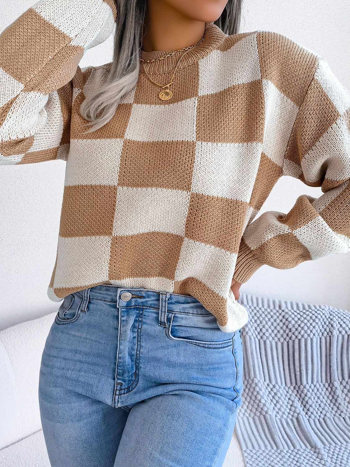 Black & White Checkerboard Knit Sweater