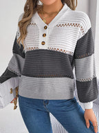 Color block knit henley sweater - View 7 | TEVQA