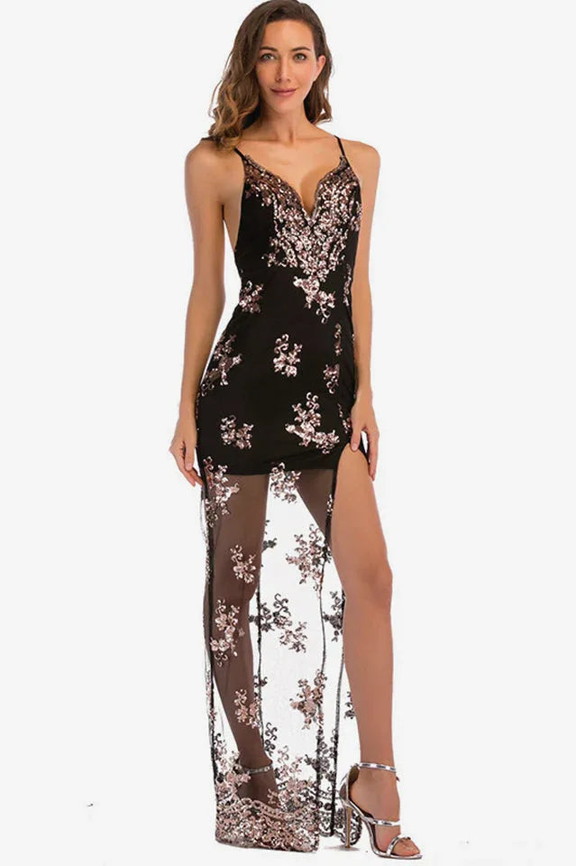 Backless Sequin Party Maxi Dress - TEVQA