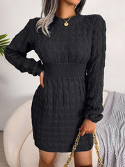 Cable Knit Mock Neck Mini Sweater Dress - View 6 | TEVQA